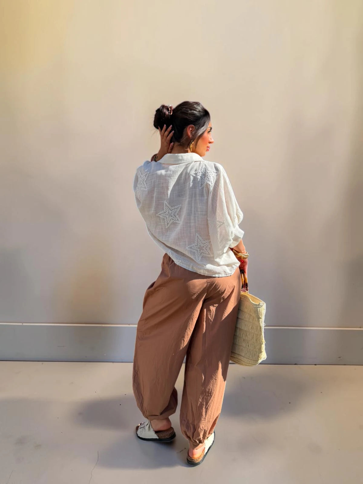 Pantalone balloon in cotone con elastico