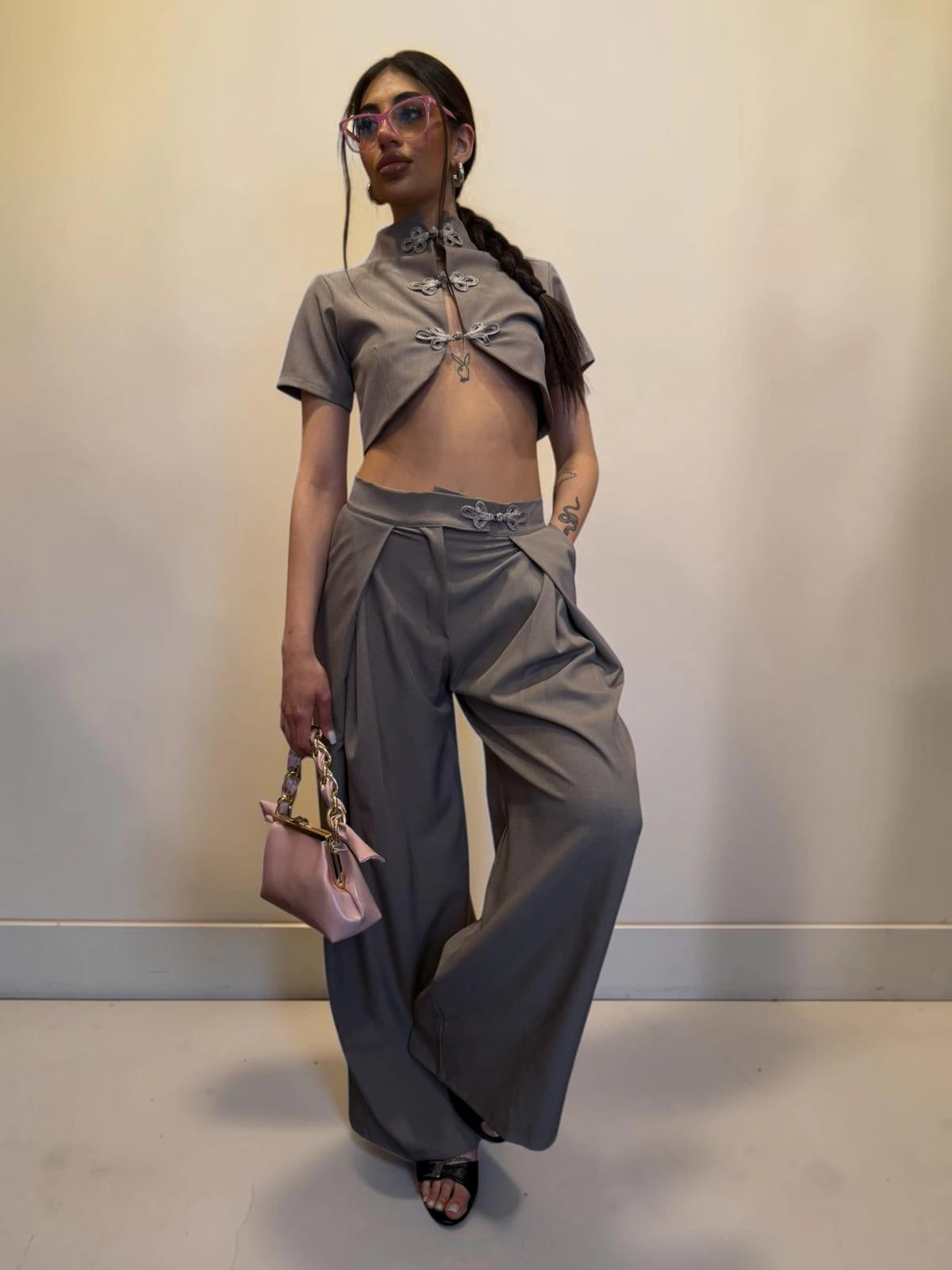 Coordinato Japan con crop top manica corta