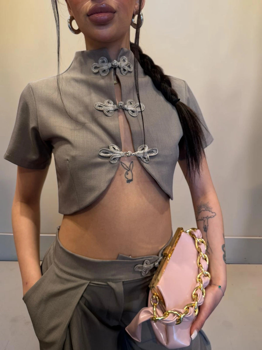 Coordinato Japan con crop top manica corta