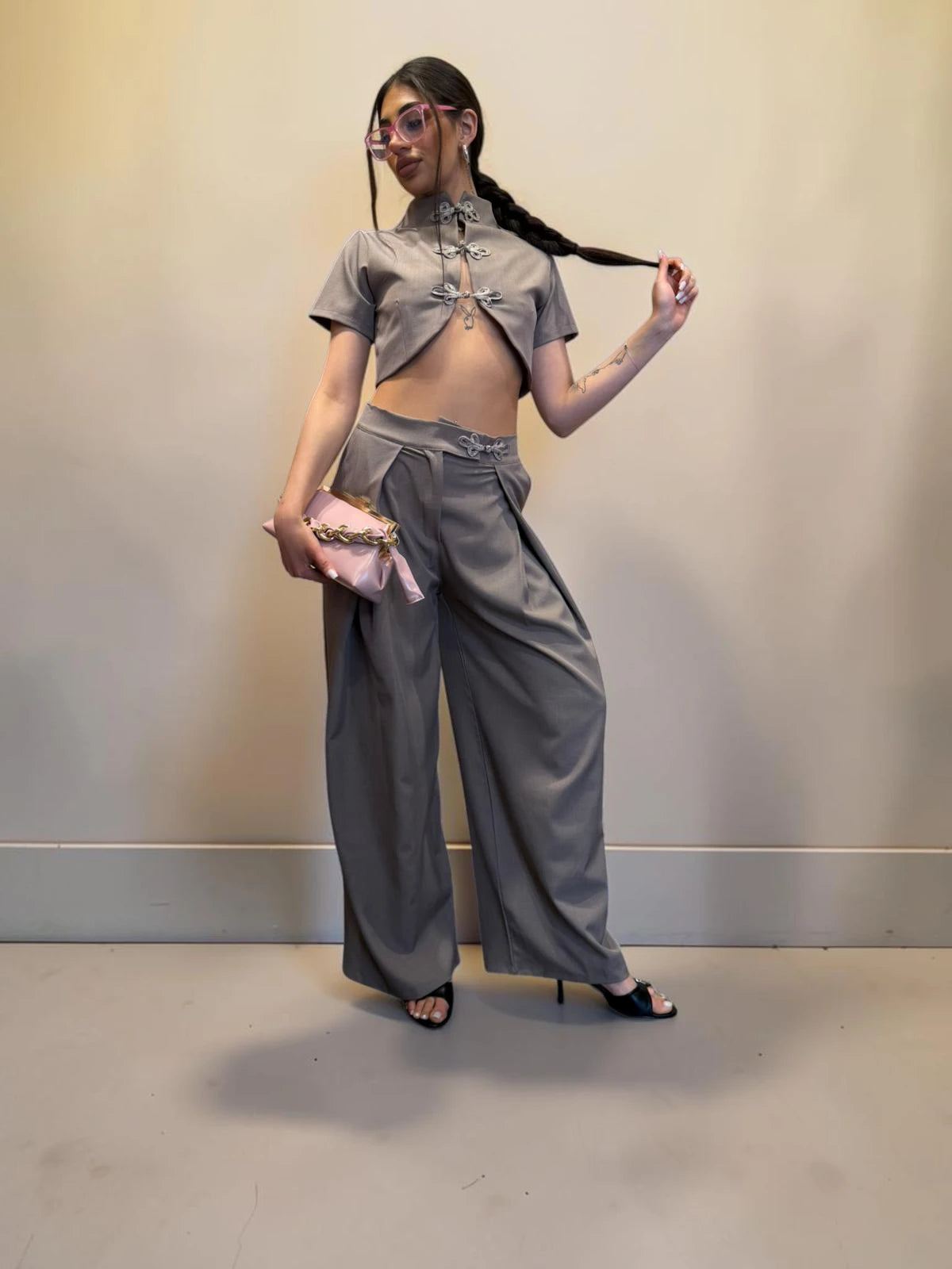 Coordinato Japan con crop top manica corta