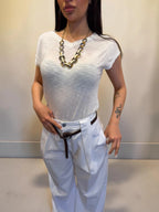 T-shirt manica corta in misto lino
