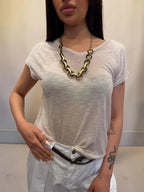 T-shirt manica corta in misto lino