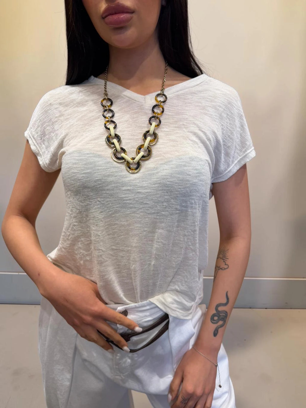 T-shirt manica corta in misto lino