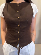 Panciotto misto lino con bottoni per creare look versatili