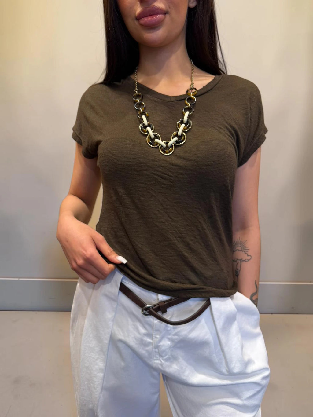 T-shirt manica corta in misto lino