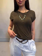 T-shirt manica corta in misto lino