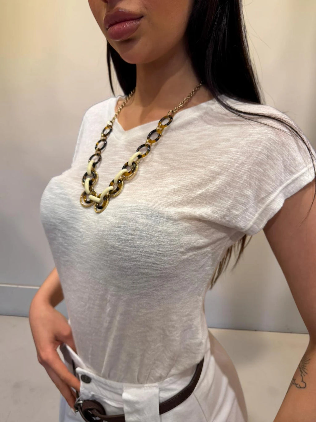 T-shirt manica corta in misto lino