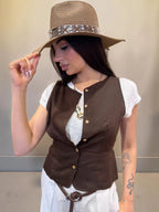 Panciotto misto lino con bottoni per creare look versatili