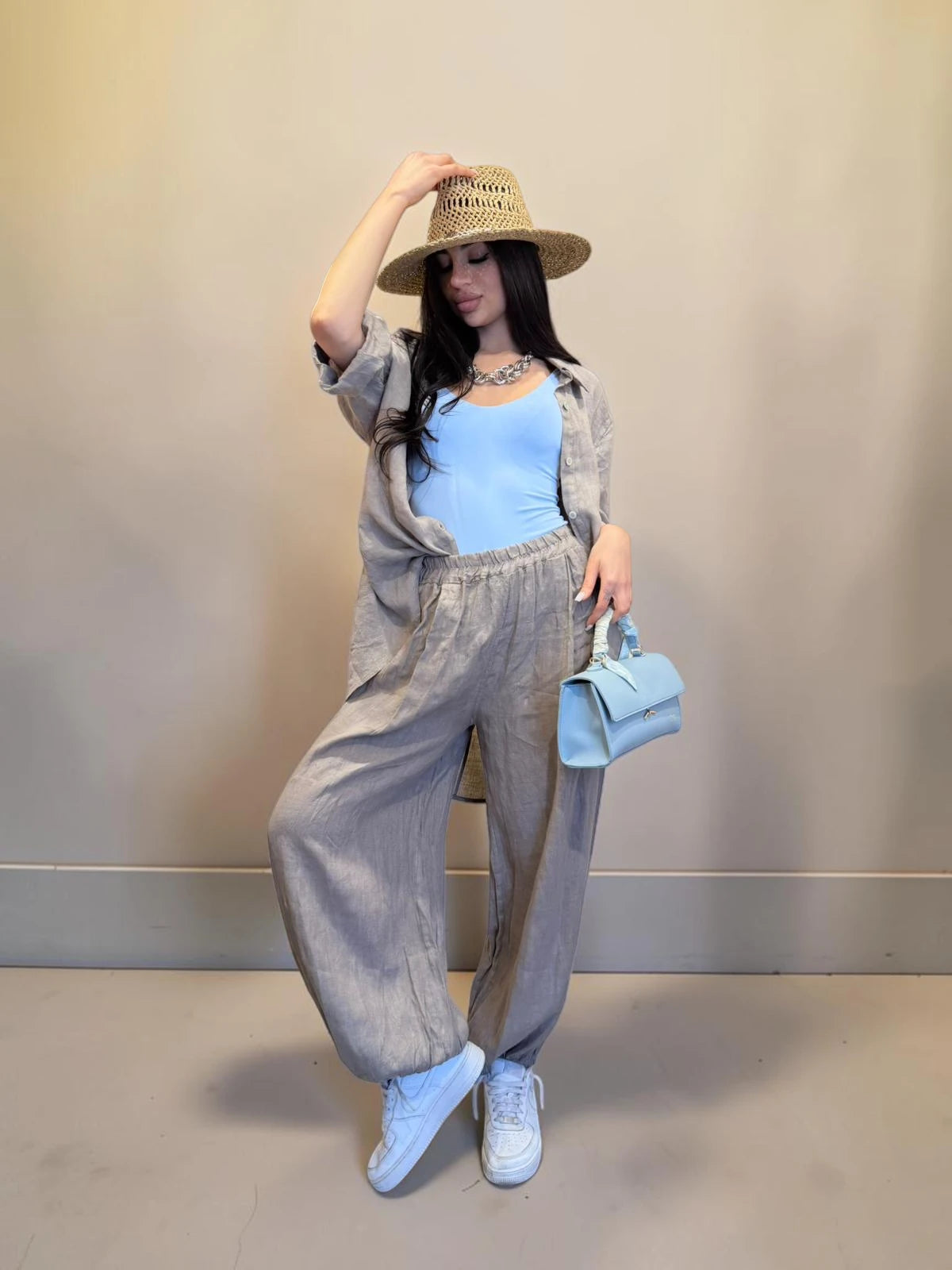 Pantalone balloon in lino con elastico
