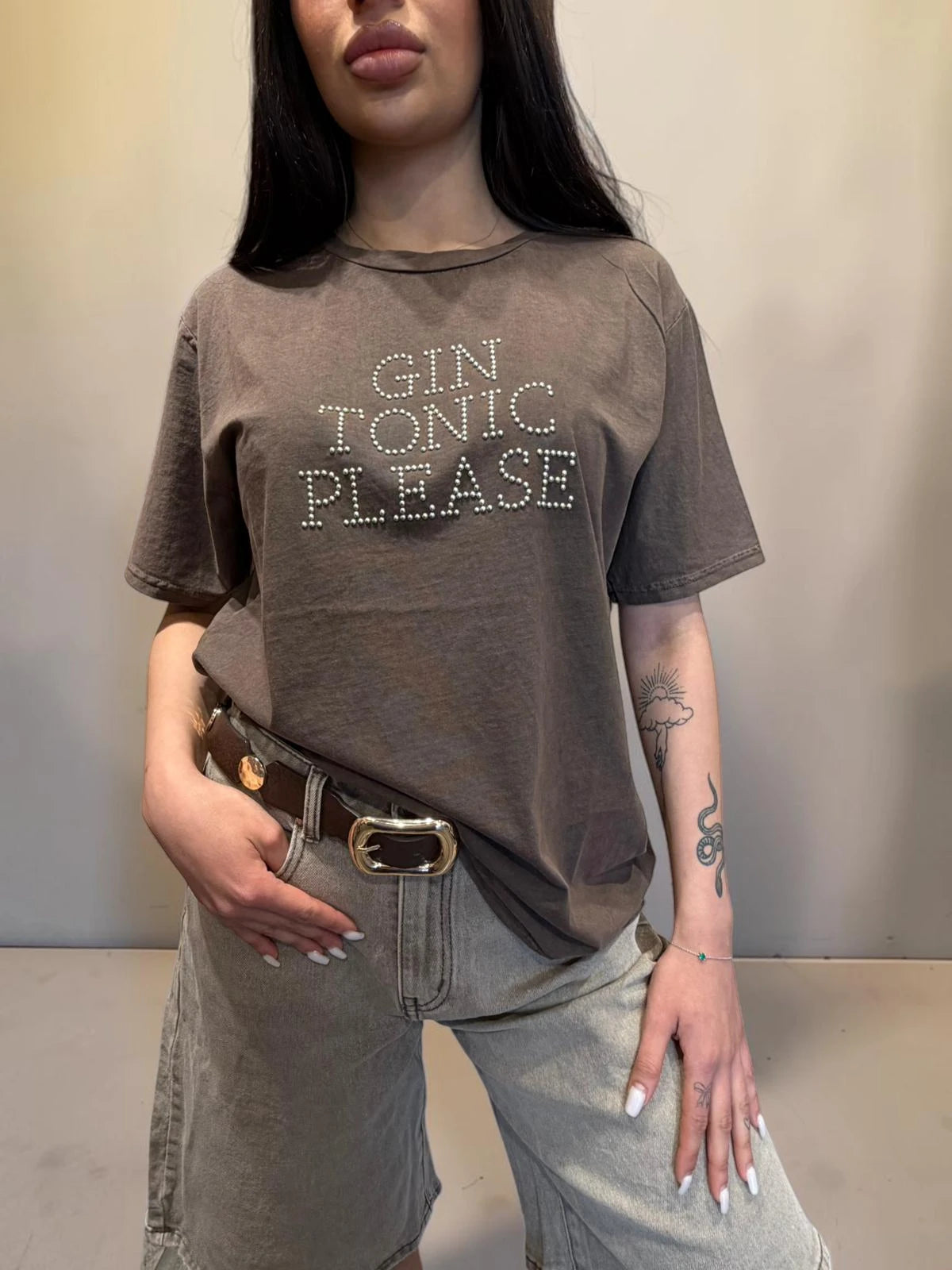 T-shirt gin tonic con perline