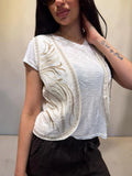 Gilet in misto lino con ricami beige