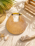 Borsa Mezzaluna in rafia con manico dorato