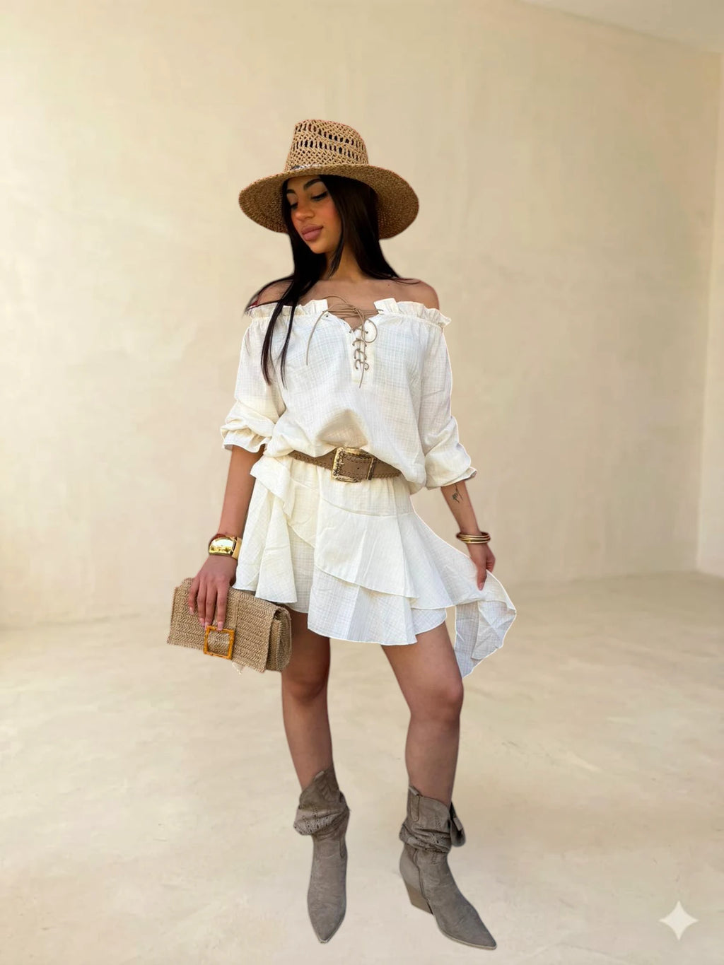 Coordinato casacca con gonna corte a balze