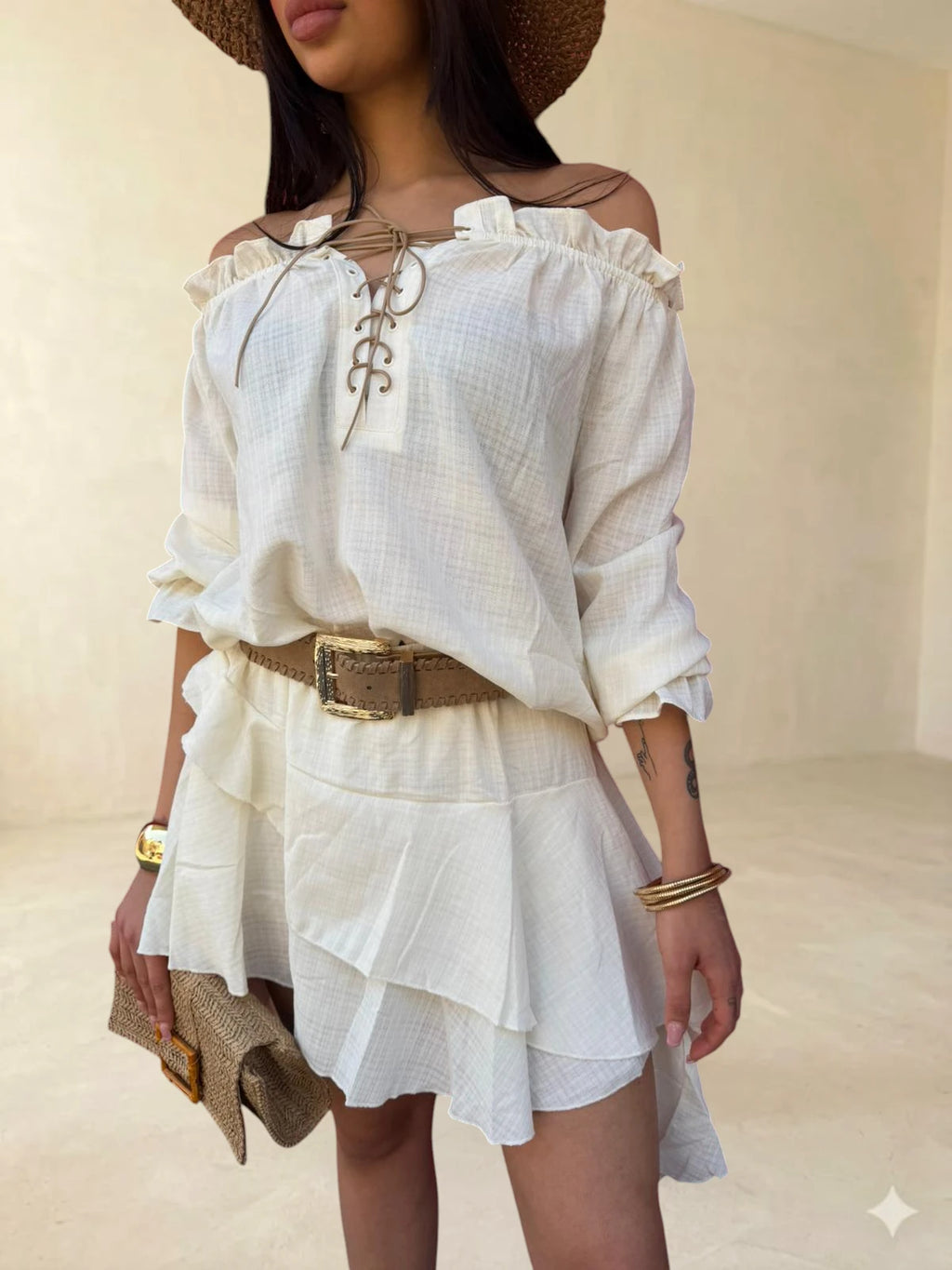 Coordinato casacca con gonna corte a balze