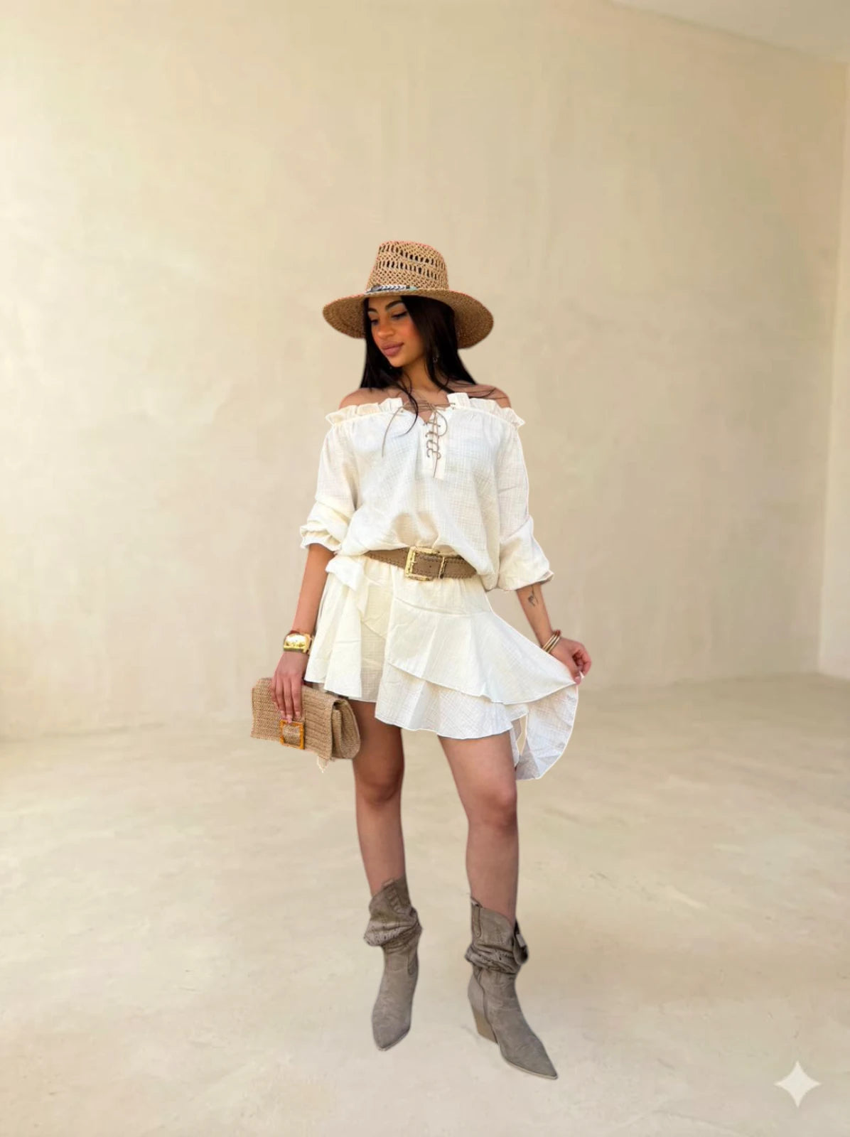 Coordinato casacca con gonna corte a balze
