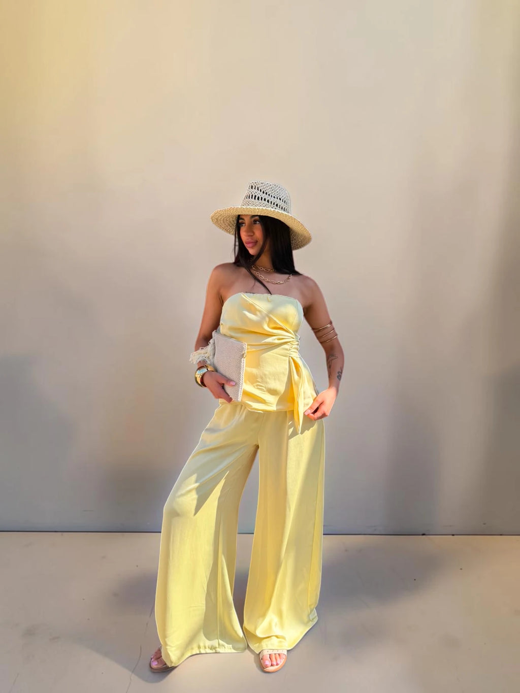 Coordinato in misto seta con top a fascia