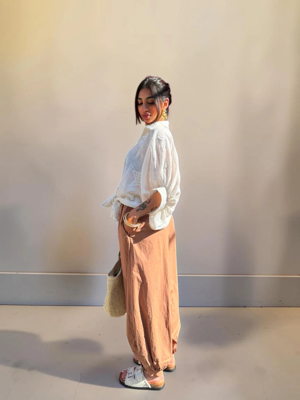 Pantalone balloon in cotone con elastico