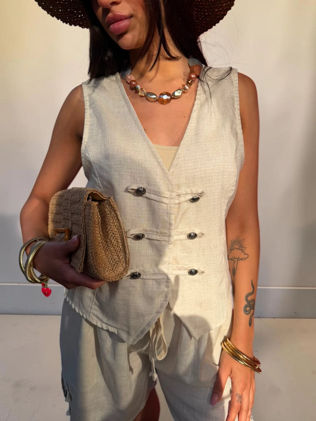 Gilet Napoleon in misto lino