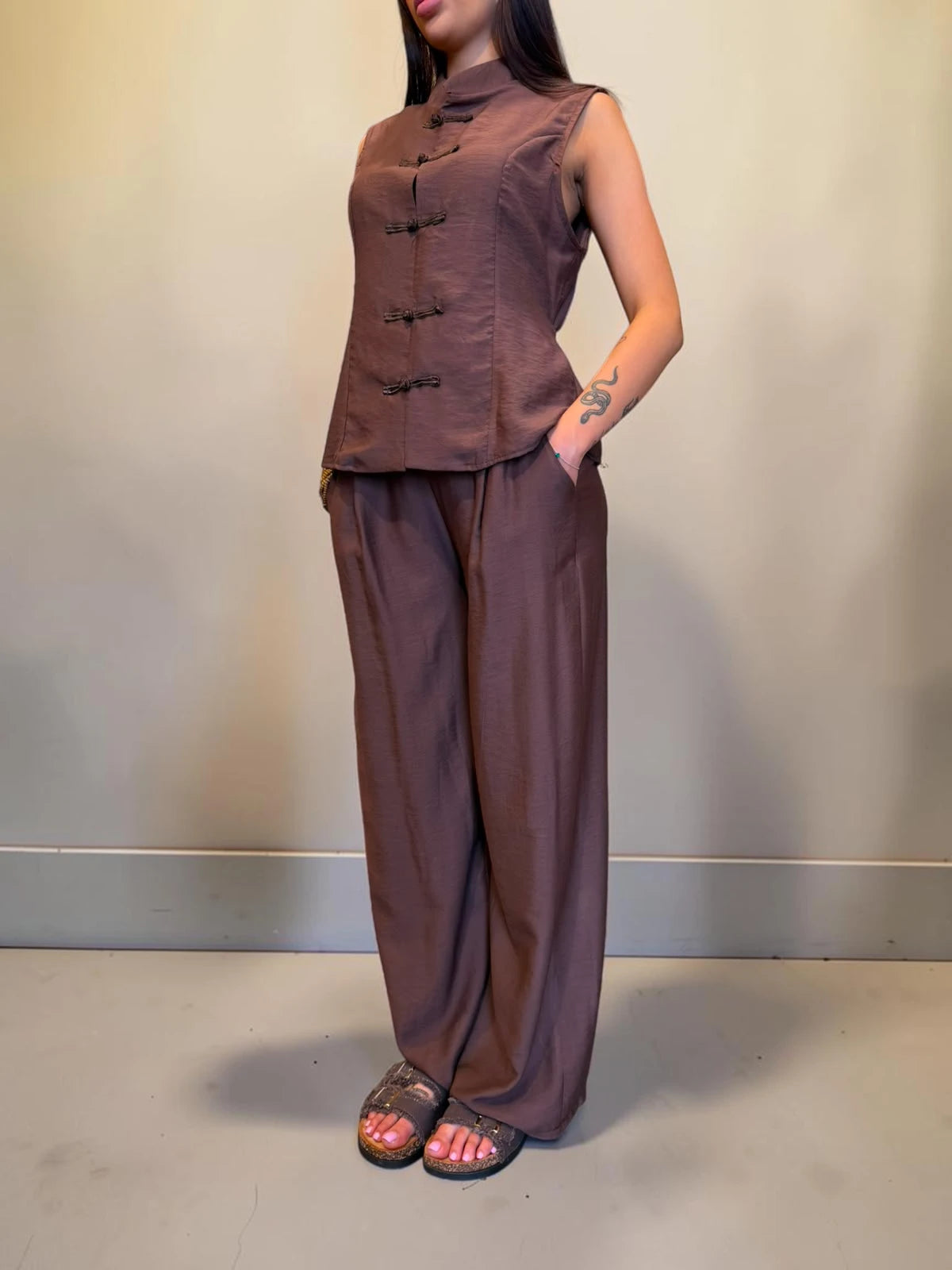 Coordinato stile japan con pantalone palazzo morbido
