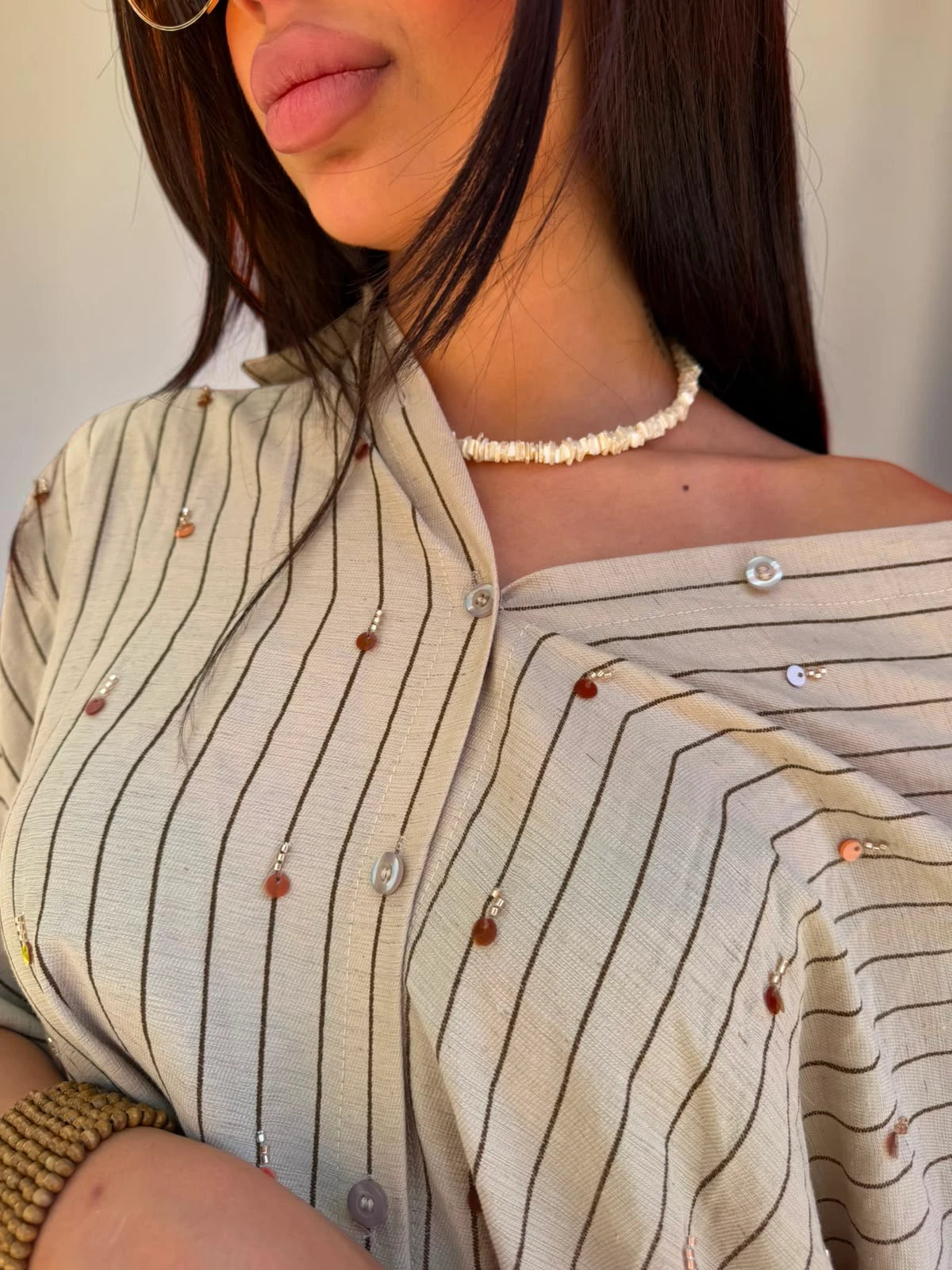 Camicia a righe oversize in misto lino