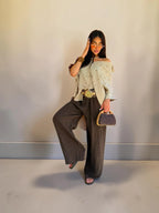 Camicia a righe oversize in misto lino