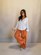 Pantalone in lino con elastico in vita
