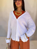 Camicia in lino avvitata a manica lunga
