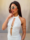 Abito lungo in pizzo elasticizzato con schiena scoperta