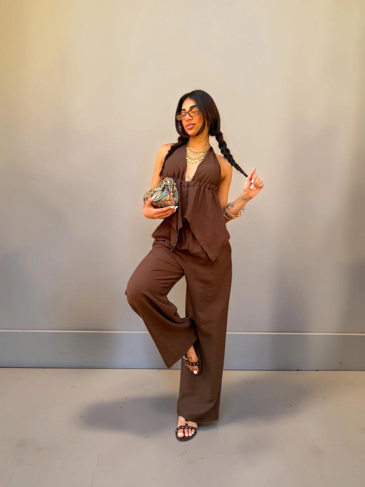 Coordinato misto lino con schiena scoperta