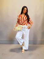 Camicia semivelata mezza manica a righe