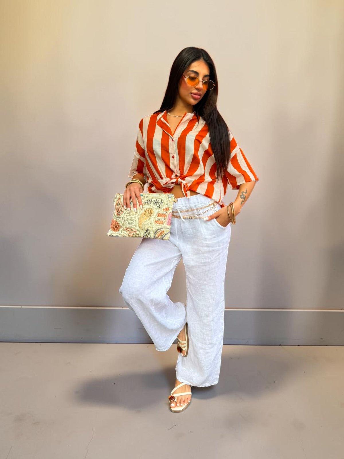 Camicia semivelata mezza manica a righe