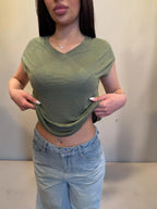 T-shirt manica corta in misto lino