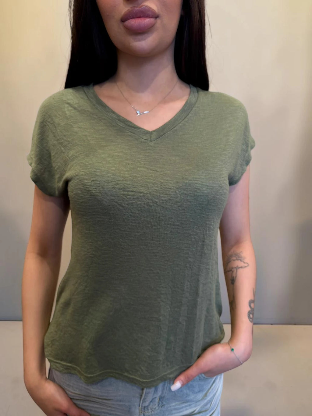 T-shirt manica corta in misto lino