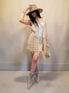 Gilet in tessuto effetto scamosciato con frange intrecciate lunghe eleganza bohemien