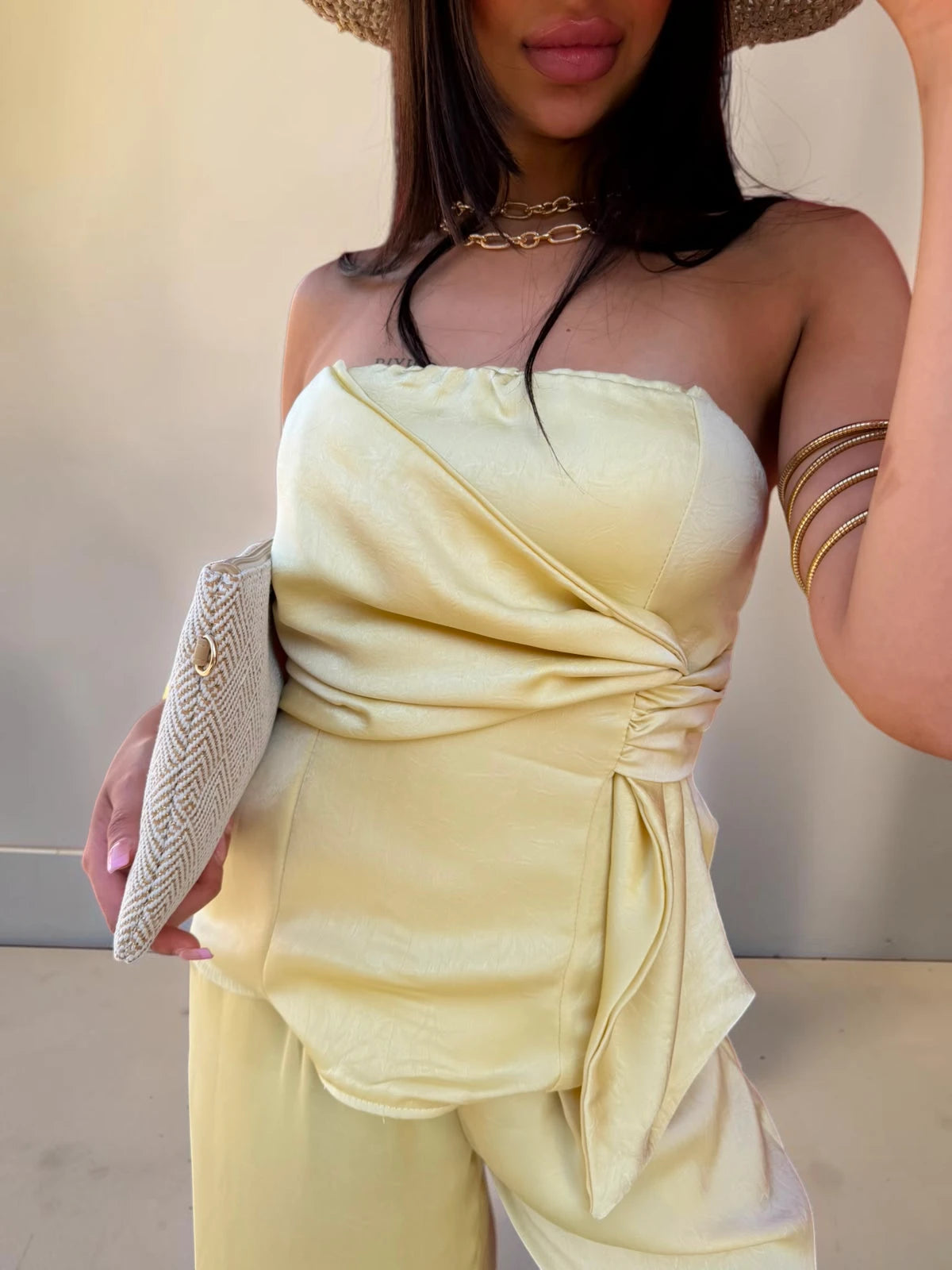 Coordinato in misto seta con top a fascia