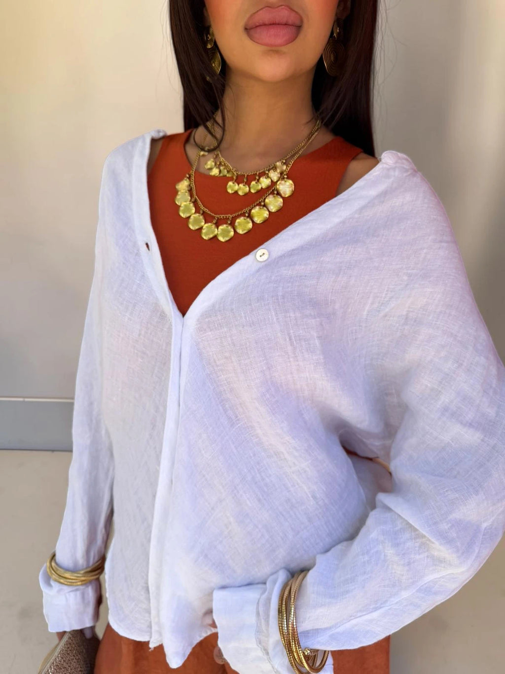 Camicia in lino avvitata a manica lunga