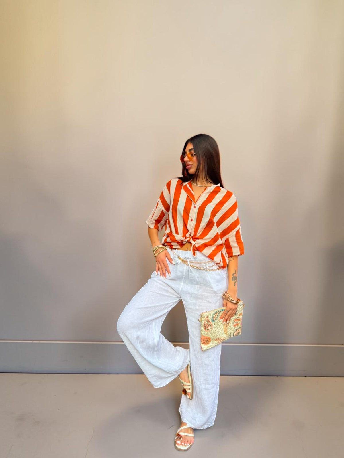 Camicia semivelata mezza manica a righe
